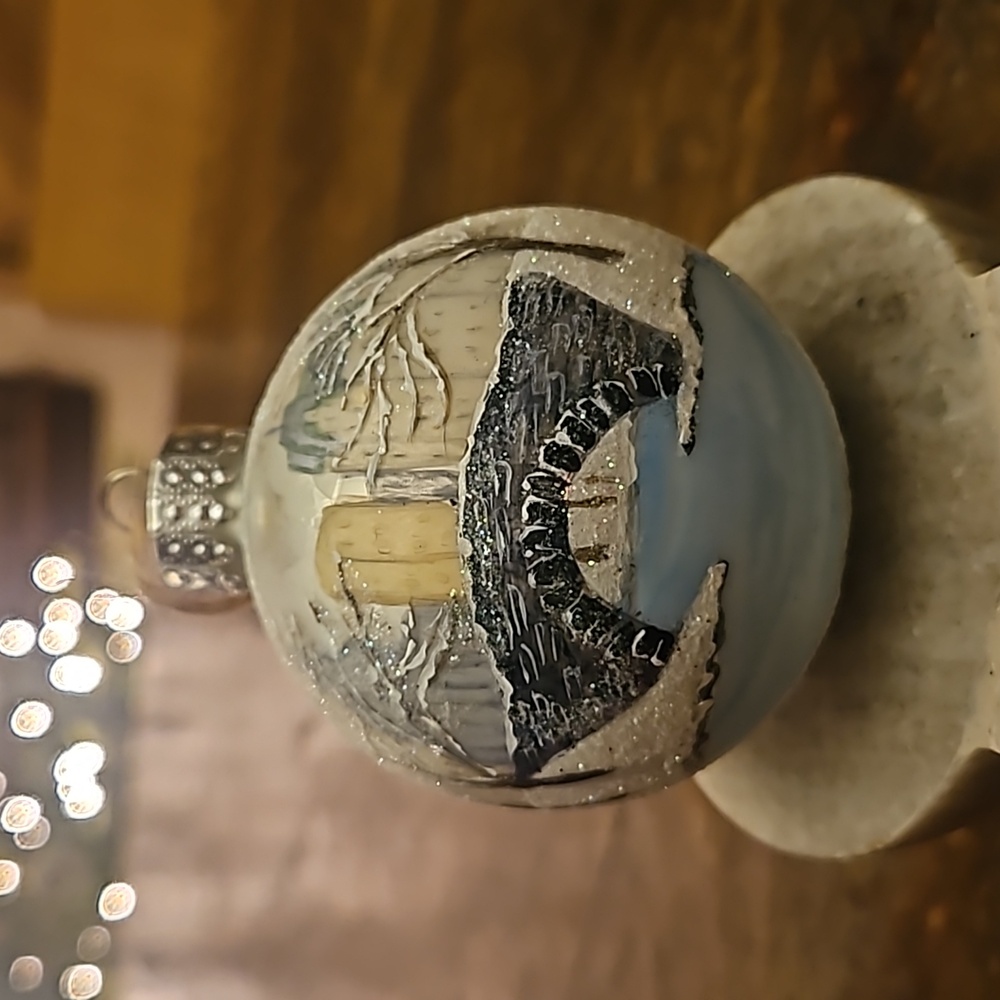 Hand painted New York City Central Park bridge glass ornament
